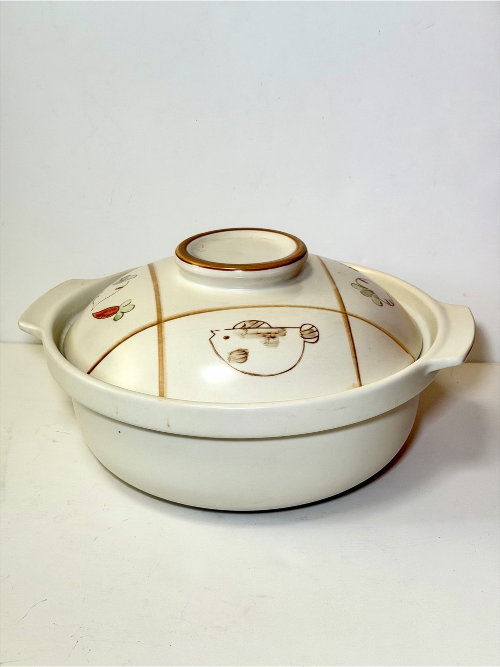 Large 11” Vintage Ceramic Donabe Clay Hot Pot Bowl with Lid